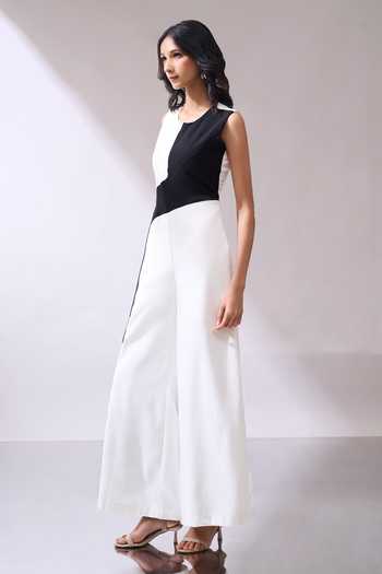 Shop_Naintara Bajaj_Black Grace In Contrast Color Block Jumpsuit _Online_at_Aza_Fashions