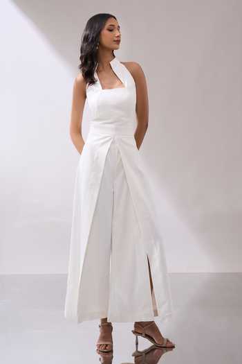 Naintara Bajaj_Ivory Corset Bodice Jumpsuit _at_Aza_Fashions