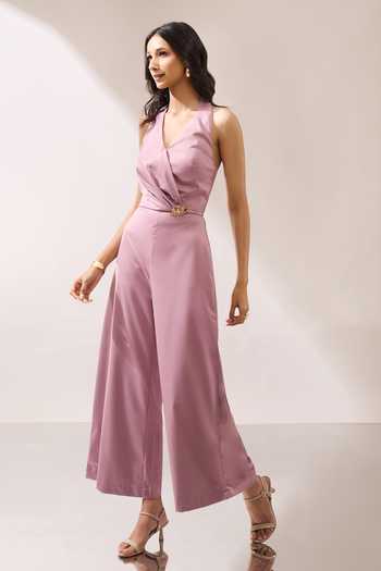 Shop_Naintara Bajaj_Pink Side Placed Brooch Halter Jumpsuit 