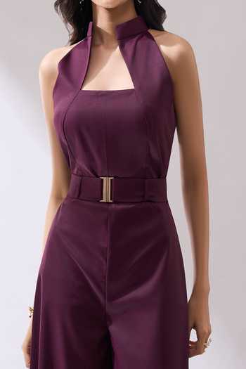 Shop_Naintara Bajaj_Wine High-collar Back Cutout Jumpsuit With Belt 