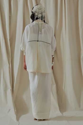 Shop_Aseem Kapoor_White Linen, Silk Collared Mandala Placement Embroidered Shirt And Skirt Set _at_Aza_Fashions
