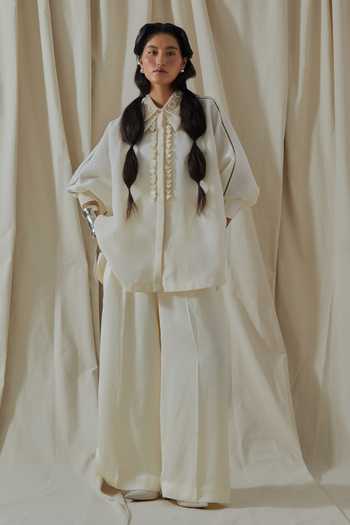 Shop_Aseem Kapoor_White Linen, Silk Collared Mandala Placement Embroidered Shirt And Trouser Set _Online_at_Aza_Fashions