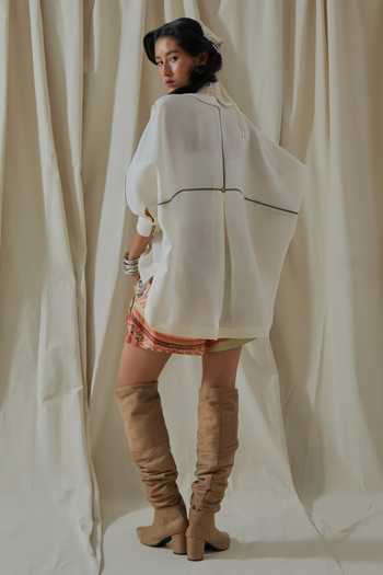 Shop_Aseem Kapoor_White Linen, Satin Collared Mandala Embroidered Shirt And Shorts Set _at_Aza_Fashions