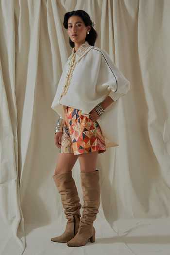 Aseem Kapoor_White Linen, Satin Collared Mandala Embroidered Shirt And Shorts Set _Online_at_Aza_Fashions