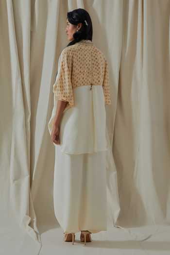 Shop_Aseem Kapoor_White Silk V-neck Placement Embroidered Shirt And Dhoti Pant Set _at_Aza_Fashions