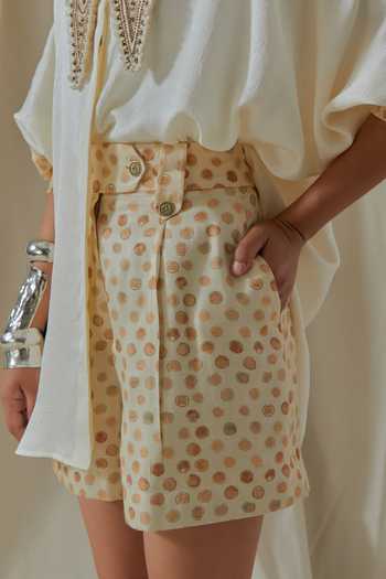 Aseem Kapoor_White Silk, Twill Split V-neck Mandala Placement Embroidered Shirt And Shorts Set _at_Aza_Fashions
