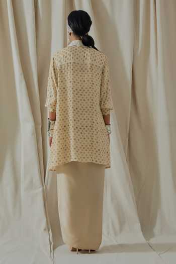 Shop_Aseem Kapoor_White Crepe Collared Atri Printed Shirt _at_Aza_Fashions