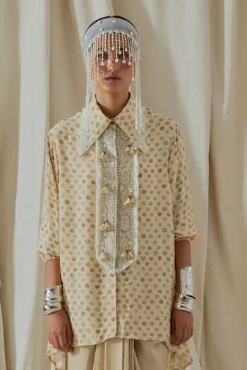 Buy_Aseem Kapoor_White Crepe Collared Atri Printed Shirt _at_Aza_Fashions