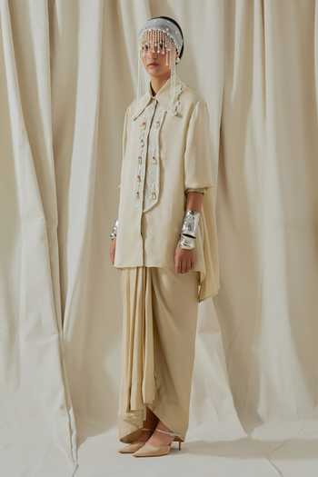 Aseem Kapoor_Beige Silk Collared Atri Printed Tashan Shirt _Online_at_Aza_Fashions