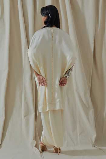 Shop_Aseem Kapoor_White Silk High Neck Tashan Embroidered Kurta And Dhoti Pant Set _at_Aza_Fashions