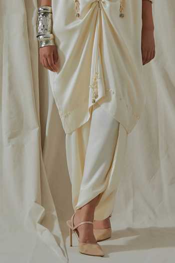 Aseem Kapoor_White Silk High Neck Tashan Embroidered Kurta And Dhoti Pant Set _Online_at_Aza_Fashions