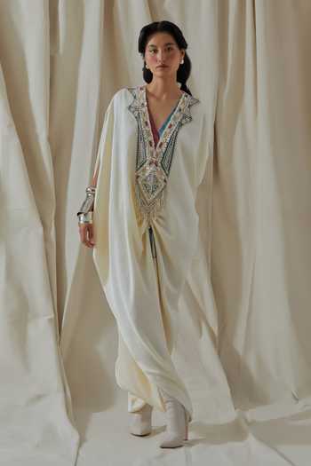Aseem Kapoor_White Vayu Yoke Embroidered Jumpsuit _at_Aza_Fashions