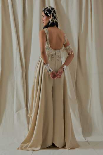 Shop_Aseem Kapoor_Beige Roohani Resham Work Jumpsuit _at_Aza_Fashions