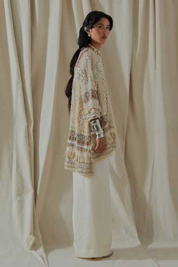 Shop_Aseem Kapoor_White Organza, Silk High Neck Mitra Embroidered Short Kurta And Palazzo Set _Online_at_Aza_Fashions