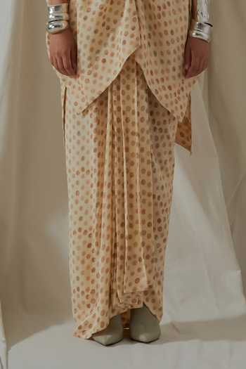 Buy_Aseem Kapoor_Beige Crepe Round Neck Printed Kurta And Skirt Set _Online_at_Aza_Fashions