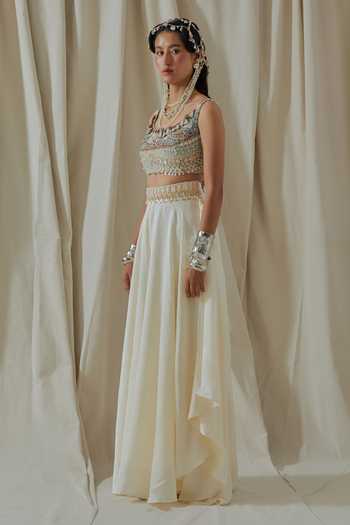 Aseem Kapoor_White Silk, Net Scoop Neck Kalpa Embroidered Blouse And Skirt Set _at_Aza_Fashions