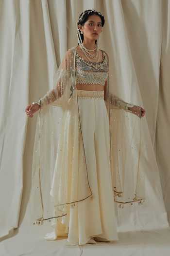 Buy_Aseem Kapoor_White Silk, Net, Organza Scoop Neck Kalpa Embroidered Blouse Skirt Set _at_Aza_Fashions