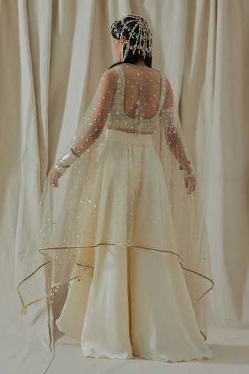 Shop_Aseem Kapoor_White Silk, Net, Organza Scoop Neck Kalpa Embroidered Blouse Skirt Set _at_Aza_Fashions