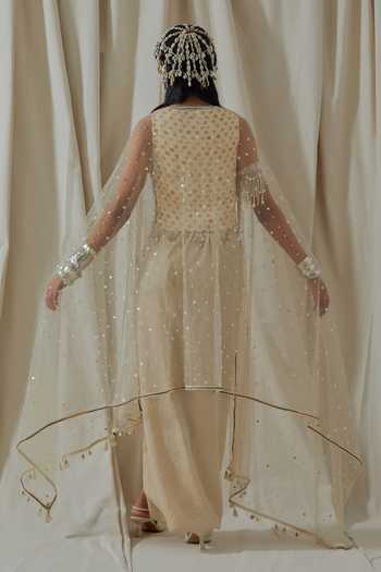 Shop_Aseem Kapoor_Beige Silk, Organza, Satin, Net Round Bhumi Embroidered Blouse Dhoti Pant Set _Online_at_Aza_Fashions