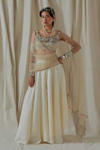 Buy_Aseem Kapoor_White Silk Aalya Embroidered Dupatta _at_Aza_Fashions