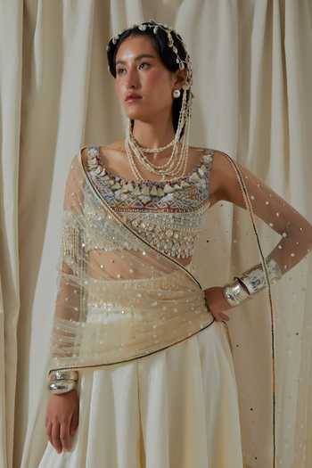 Buy_Aseem Kapoor_White Silk Aalya Embroidered Dupatta 