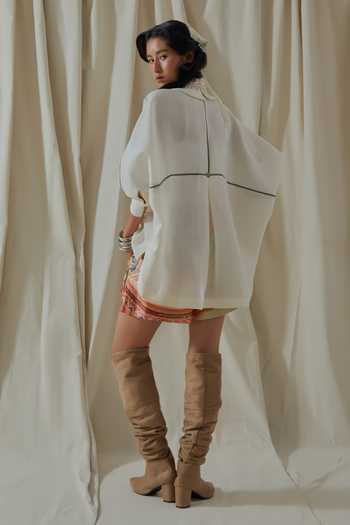 Aseem Kapoor_White Linen, Satin Collared Zuri Embroidered Gilet Shorts Set _Online_at_Aza_Fashions