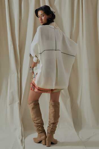 Aseem Kapoor_White Linen, Satin, Silk, Cotton Zuri Embroidered Gilet And Printed Shorts Set _Online_at_Aza_Fashions