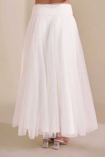 Buy_Naintara Bajaj_Ivory Net Draped Waistband Pleated Skirt 