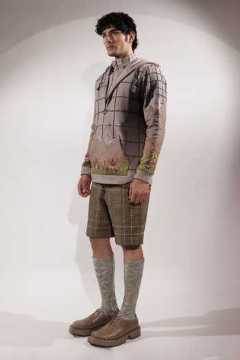 Buy_Jubinav Chadha_Grey Fleece Mountain Patchwork Zip Up Hoodie _Online_at_Aza_Fashions
