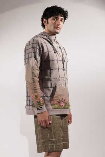 Shop_Jubinav Chadha_Grey Fleece Mountain Patchwork Zip Up Hoodie _Online_at_Aza_Fashions