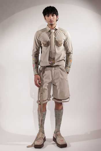 Buy_Jubinav Chadha_Beige Suede Mountain Pockets And Embroidery Shacket _Online_at_Aza_Fashions