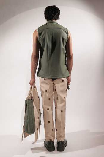 Shop_Jubinav Chadha_Green Leatherette Weaving Detail Sleeveless Jacket _at_Aza_Fashions