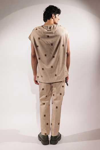 Shop_Jubinav Chadha_Beige Crepe Postcard Print Dust Bag Top _at_Aza_Fashions