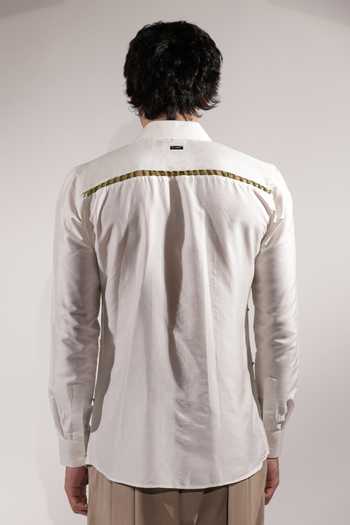 Shop_Jubinav Chadha_White Silk, Cotton Floral Stamp Embroidered Shirt _at_Aza_Fashions