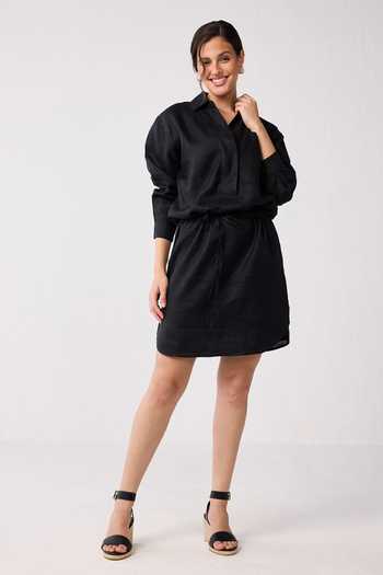 Buy_Reistor_Black Hemp Collared Meet Me By The Cliff Dress _at_Aza_Fashions