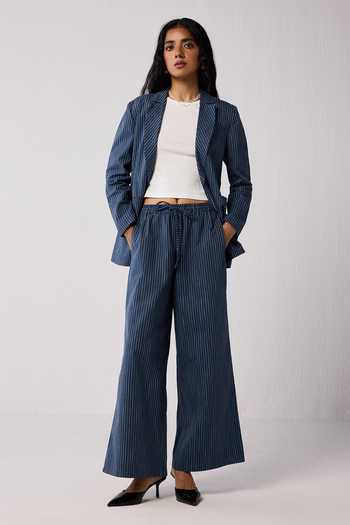 Buy_Reistor_Blue Cotton, Spandex Weekday Plain Blazer And Pant Set _at_Aza_Fashions