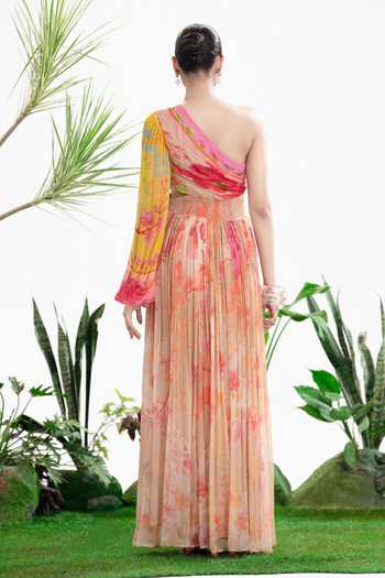 Shop_Siddhartha Bansal_Pink Chiffon One Shoulder Beauty Belle Dress _at_Aza_Fashions