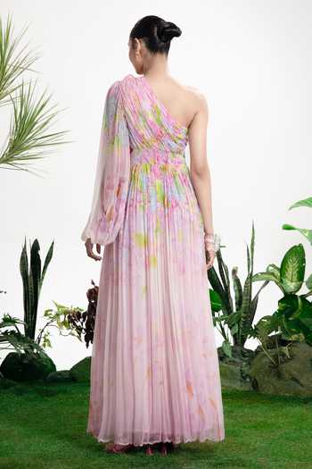 Shop_Siddhartha Bansal_Lilac Chiffon One Shoulder First Affair Draped Dress _at_Aza_Fashions