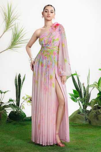 Buy_Siddhartha Bansal_Lilac Chiffon One Shoulder First Affair Draped Dress _at_Aza_Fashions