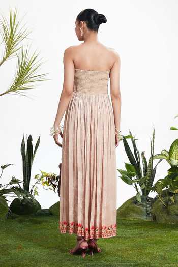 Shop_Siddhartha Bansal_Yellow Crepe Bandeau Neck Tiffany Print Maxi Dress _at_Aza_Fashions