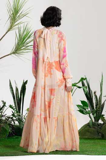 Shop_Siddhartha Bansal_Multi Color Crepe High Neck Wind Of Change Tier Dress _at_Aza_Fashions