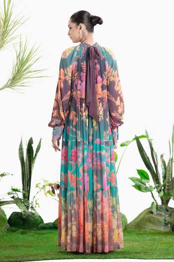 Shop_Siddhartha Bansal_Multi Color Crepe High Neck Moonlight Tier Dress _at_Aza_Fashions