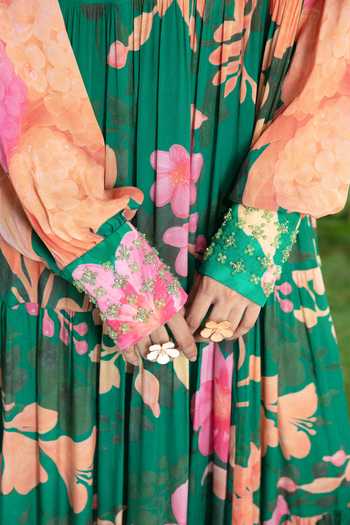 Siddhartha Bansal_Multi Color Crepe High Neck Modern Love Tier Dress _Online_at_Aza_Fashions
