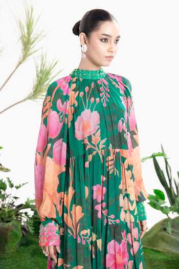 Buy_Siddhartha Bansal_Multi Color Crepe High Neck Modern Love Tier Dress _Online_at_Aza_Fashions