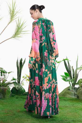 Shop_Siddhartha Bansal_Multi Color Crepe High Neck Modern Love Tier Dress _at_Aza_Fashions