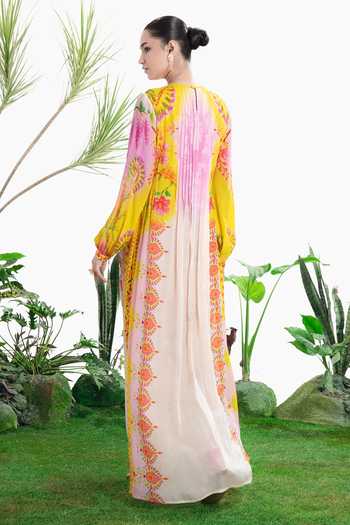 Shop_Siddhartha Bansal_Multi Color Crepe Round Neck Lovefool Kaftan Dress _at_Aza_Fashions