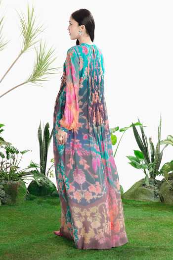 Siddhartha Bansal_Multi Color Crepe Round Neck Dreamscape Night Dress _Online_at_Aza_Fashions
