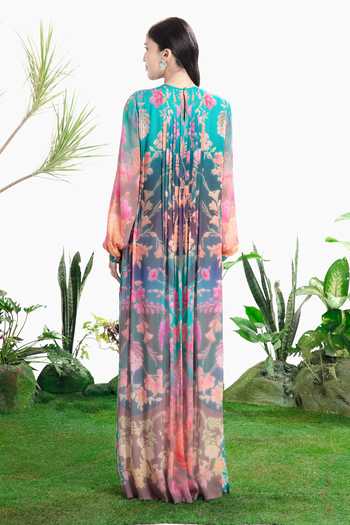 Shop_Siddhartha Bansal_Multi Color Crepe Round Neck Dreamscape Night Dress _at_Aza_Fashions