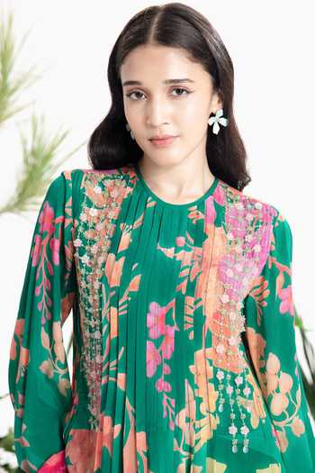 Siddhartha Bansal_Multi Color Crepe Round Neck Rio Pintuck Kaftan Dress _Online_at_Aza_Fashions
