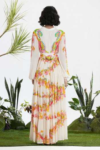 Shop_Siddhartha Bansal_Multi Color Crepe Split V-neck Endless Love Tier Dress _at_Aza_Fashions
